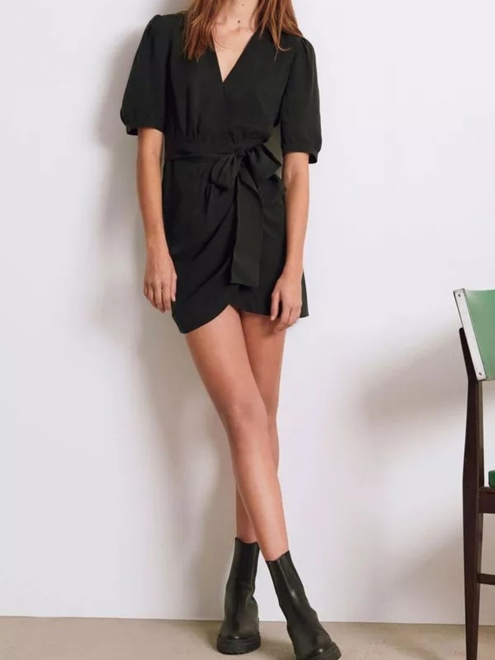 ba&sh Black Short Ada Wrap Dress with Tie Waist Small
